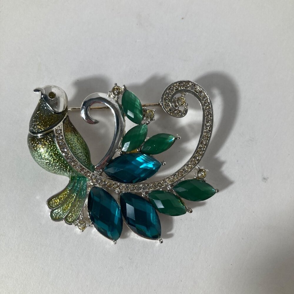Womens Napier‎ Peacock Brooch Pin Green Silver 2"